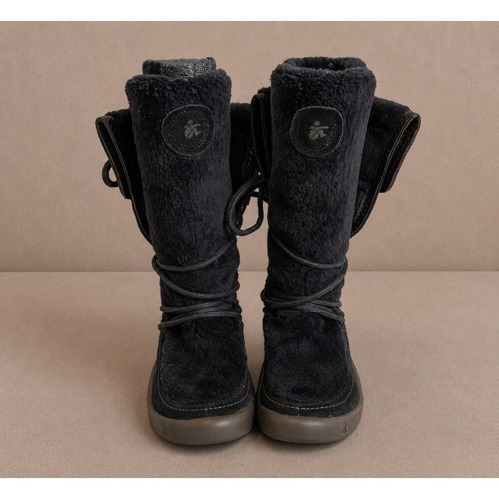 Navajo Womens Black Faux Fur Mid Calf Winter Boots Lace Wrap Warm Size 6